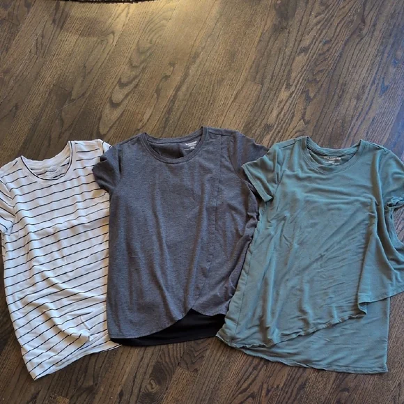Set of Three Nursing T-Shirts - Striped, Gray, Green - Picture 1 of 4